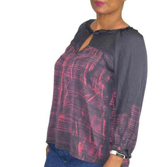 Gypsy 05 Silk Blouse Black Tunic Keyhole Ruffle Collar Top Tie Dye Boho Size XS - Picture 3 of 15